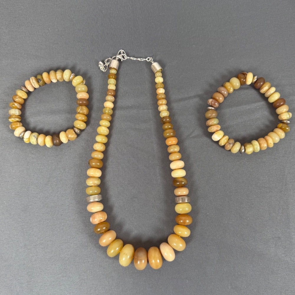 Jay King Mine Finds‎ 925 Sterling Silver Necklace & 2 Bracelets Set Yellow Opal